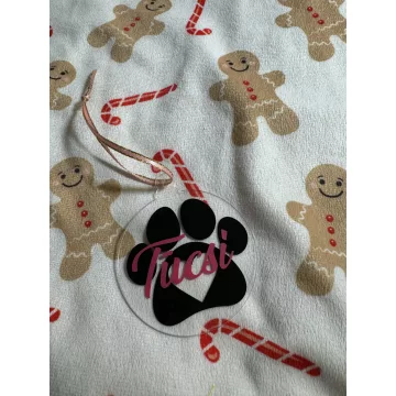 Kutya név, tappancs háttérrel karácsonyfadísz